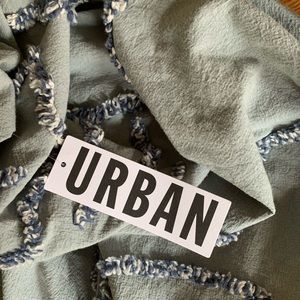 UO blue margot tufted shower curtain